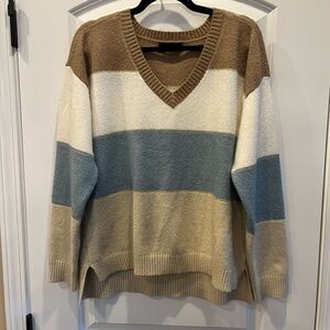 Halston Tan Wide Strip Sweater